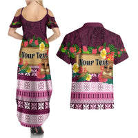 Pasifika Festival Auckland Couples Matching Summer Maxi Dress and Hawaiian Shirt Polynesian Tribal with Pacific Pattern Pink Color LT03 - Polynesian Pride