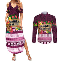 Pasifika Festival Auckland Couples Matching Summer Maxi Dress and Long Sleeve Button Shirt Polynesian Tribal with Pacific Pattern Pink Color LT03 Pink - Polynesian Pride