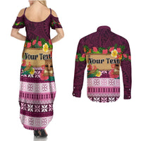 Pasifika Festival Auckland Couples Matching Summer Maxi Dress and Long Sleeve Button Shirt Polynesian Tribal with Pacific Pattern Pink Color LT03 - Polynesian Pride