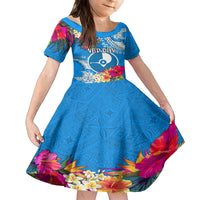 Yap Day Family Matching Tank Maxi Dress and Hawaiian Shirt Tapa Pattern with Hisbiscus LT03 Daughter's Dress Blue - Polynesian Pride