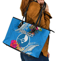 Yap Day Leather Tote Bag Tapa Pattern with Hisbiscus