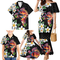 Hawaiian Lei Day Family Matching Mermaid Dress and Hawaiian Shirt Plumeria and Turtle with Polynesian Tribal Pattern LT03 - Polynesian Pride