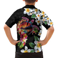 Hawaiian Lei Day Family Matching Off The Shoulder Long Sleeve Dress and Hawaiian Shirt Plumeria and Turtle with Polynesian Tribal Pattern LT03 - Polynesian Pride