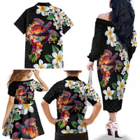 Hawaiian Lei Day Family Matching Off The Shoulder Long Sleeve Dress and Hawaiian Shirt Plumeria and Turtle with Polynesian Tribal Pattern LT03 - Polynesian Pride