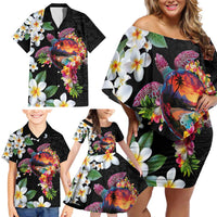 Hawaiian Lei Day Family Matching Off Shoulder Short Dress and Hawaiian Shirt Plumeria and Turtle with Polynesian Tribal Pattern LT03 - Polynesian Pride