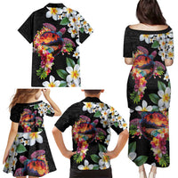 Hawaiian Lei Day Family Matching Puletasi and Hawaiian Shirt Plumeria and Turtle with Polynesian Tribal Pattern