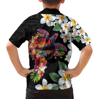 Hawaiian Lei Day Family Matching Short Sleeve Bodycon Dress and Hawaiian Shirt Plumeria and Turtle with Polynesian Tribal Pattern LT03 - Polynesian Pride