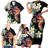 Hawaiian Lei Day Family Matching Short Sleeve Bodycon Dress and Hawaiian Shirt Plumeria and Turtle with Polynesian Tribal Pattern LT03 - Polynesian Pride