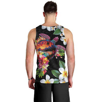 Hawaiian Lei Day Men Tank Top Plumeria and Turtle with Polynesian Tribal Pattern
