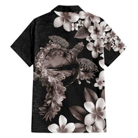 Hawaiian Lei Day Family Matching Puletasi and Hawaiian Shirt Plumeria and Turtle with Polynesian Tribal Pattern Grayscale Color LT03 - Polynesian Pride