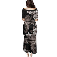 Hawaiian Lei Day Family Matching Puletasi and Hawaiian Shirt Plumeria and Turtle with Polynesian Tribal Pattern Grayscale Color LT03 - Polynesian Pride