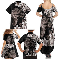 Hawaiian Lei Day Family Matching Summer Maxi Dress and Hawaiian Shirt Plumeria and Turtle with Polynesian Tribal Pattern Grayscale Color LT03 - Polynesian Pride