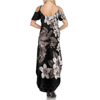 Hawaiian Lei Day Family Matching Summer Maxi Dress and Hawaiian Shirt Plumeria and Turtle with Polynesian Tribal Pattern Grayscale Color LT03 - Polynesian Pride