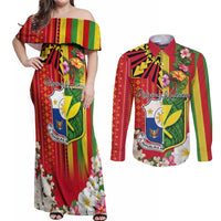 Personalised Hawaii and Philippines Together Couples Matching Off Shoulder Maxi Dress and Long Sleeve Button Shirt The Emblems with Cultural Symbols Green-Yellow-Red Tricolor LT03 Art - Polynesian Pride