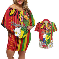 Personalised Hawaii and Philippines Together Couples Matching Off Shoulder Short Dress and Hawaiian Shirt The Emblems with Cultural Symbols Green-Yellow-Red Tricolor LT03 Art - Polynesian Pride