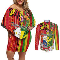 Personalised Hawaii and Philippines Together Couples Matching Off Shoulder Short Dress and Long Sleeve Button Shirt The Emblems with Cultural Symbols Green-Yellow-Red Tricolor LT03 Art - Polynesian Pride