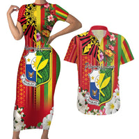 Personalised Hawaii and Philippines Together Couples Matching Short Sleeve Bodycon Dress and Hawaiian Shirt The Emblems with Cultural Symbols Green-Yellow-Red Tricolor LT03 Art - Polynesian Pride