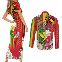 Personalised Hawaii and Philippines Together Couples Matching Short Sleeve Bodycon Dress and Long Sleeve Button Shirt The Emblems with Cultural Symbols Green-Yellow-Red Tricolor LT03 - Polynesian Pride