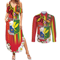 Personalised Hawaii and Philippines Together Couples Matching Summer Maxi Dress and Long Sleeve Button Shirt The Emblems with Cultural Symbols Green-Yellow-Red Tricolor LT03 Art - Polynesian Pride
