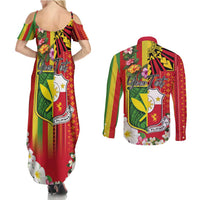 Personalised Hawaii and Philippines Together Couples Matching Summer Maxi Dress and Long Sleeve Button Shirt The Emblems with Cultural Symbols Green-Yellow-Red Tricolor LT03 - Polynesian Pride