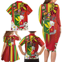 Personalised Hawaii and Philippines Together Family Matching Long Sleeve Bodycon Dress and Hawaiian Shirt The Emblems with Cultural Symbols Green-Yellow-Red Tricolor LT03 - Polynesian Pride