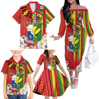 Personalised Hawaii and Philippines Together Family Matching Off The Shoulder Long Sleeve Dress and Hawaiian Shirt The Emblems with Cultural Symbols Green-Yellow-Red Tricolor LT03 - Polynesian Pride