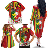 Personalised Hawaii and Philippines Together Family Matching Off The Shoulder Long Sleeve Dress and Hawaiian Shirt The Emblems with Cultural Symbols Green-Yellow-Red Tricolor LT03 - Polynesian Pride