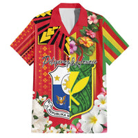 Personalised Hawaii and Philippines Together Family Matching Off The Shoulder Long Sleeve Dress and Hawaiian Shirt The Emblems with Cultural Symbols Green-Yellow-Red Tricolor LT03 Dad's Shirt - Short Sleeve Art - Polynesian Pride