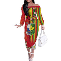 Personalised Hawaii and Philippines Together Family Matching Off The Shoulder Long Sleeve Dress and Hawaiian Shirt The Emblems with Cultural Symbols Green-Yellow-Red Tricolor LT03 Mom's Dress Art - Polynesian Pride