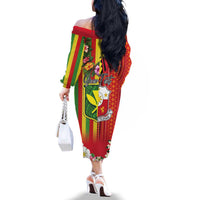 Personalised Hawaii and Philippines Together Family Matching Off The Shoulder Long Sleeve Dress and Hawaiian Shirt The Emblems with Cultural Symbols Green-Yellow-Red Tricolor LT03 - Polynesian Pride