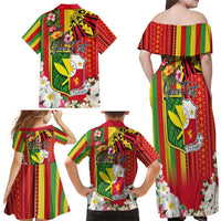 Personalised Hawaii and Philippines Together Family Matching Off Shoulder Maxi Dress and Hawaiian Shirt The Emblems with Cultural Symbols Green-Yellow-Red Tricolor LT03 - Polynesian Pride