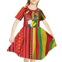 Personalised Hawaii and Philippines Together Kid Short Sleeve Dress The Emblems with Cultural Symbols Green-Yellow-Red Tricolor