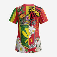 Personalised Hawaii and Philippines Together Scrub Top The Emblems with Cultural Symbols Green-Yellow-Red Tricolor - Polynesian Pride