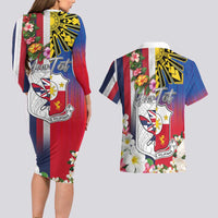 Personalised Hawaii and Philippines Together Couples Matching Long Sleeve Bodycon Dress and Hawaiian Shirt The Emblems with Cultural Symbols Blue-White-Red Tricolor LT03 - Polynesian Pride