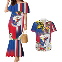 Personalised Hawaii and Philippines Together Couples Matching Mermaid Dress and Hawaiian Shirt The Emblems with Cultural Symbols Blue-White-Red Tricolor LT03 Art - Polynesian Pride