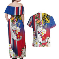 Personalised Hawaii and Philippines Together Couples Matching Off Shoulder Maxi Dress and Hawaiian Shirt The Emblems with Cultural Symbols Blue-White-Red Tricolor LT03 - Polynesian Pride