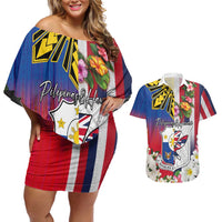 Personalised Hawaii and Philippines Together Couples Matching Off Shoulder Short Dress and Hawaiian Shirt The Emblems with Cultural Symbols Blue-White-Red Tricolor LT03 Art - Polynesian Pride