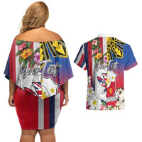 Personalised Hawaii and Philippines Together Couples Matching Off Shoulder Short Dress and Hawaiian Shirt The Emblems with Cultural Symbols Blue-White-Red Tricolor LT03 - Polynesian Pride