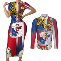 Personalised Hawaii and Philippines Together Couples Matching Short Sleeve Bodycon Dress and Long Sleeve Button Shirt The Emblems with Cultural Symbols Blue-White-Red Tricolor LT03 Art - Polynesian Pride
