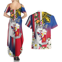 Personalised Hawaii and Philippines Together Couples Matching Summer Maxi Dress and Hawaiian Shirt The Emblems with Cultural Symbols Blue-White-Red Tricolor LT03 - Polynesian Pride