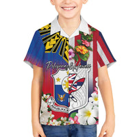 Personalised Hawaii and Philippines Together Family Matching Off The Shoulder Long Sleeve Dress and Hawaiian Shirt The Emblems with Cultural Symbols Blue-White-Red Tricolor LT03 Son's Shirt Art - Polynesian Pride