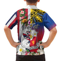 Personalised Hawaii and Philippines Together Family Matching Off Shoulder Short Dress and Hawaiian Shirt The Emblems with Cultural Symbols Blue-White-Red Tricolor LT03 - Polynesian Pride