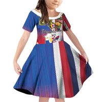 Personalised Hawaii and Philippines Together Family Matching Off Shoulder Short Dress and Hawaiian Shirt The Emblems with Cultural Symbols Blue-White-Red Tricolor LT03 Daughter's Dress Art - Polynesian Pride