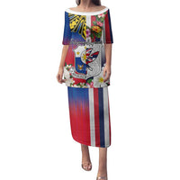 Personalised Hawaii and Philippines Together Family Matching Puletasi and Hawaiian Shirt The Emblems with Cultural Symbols Blue-White-Red Tricolor LT03 Mom's Dress Art - Polynesian Pride