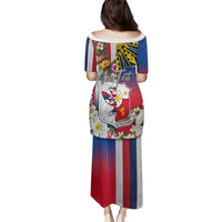 Personalised Hawaii and Philippines Together Family Matching Puletasi and Hawaiian Shirt The Emblems with Cultural Symbols Blue-White-Red Tricolor LT03 - Polynesian Pride