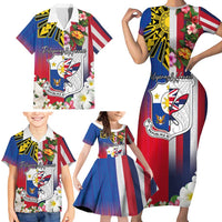 Personalised Hawaii and Philippines Together Family Matching Short Sleeve Bodycon Dress and Hawaiian Shirt The Emblems with Cultural Symbols Blue-White-Red Tricolor LT03 - Polynesian Pride