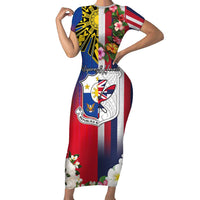 Personalised Hawaii and Philippines Together Family Matching Short Sleeve Bodycon Dress and Hawaiian Shirt The Emblems with Cultural Symbols Blue-White-Red Tricolor LT03 Mom's Dress Art - Polynesian Pride