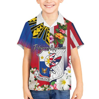 Personalised Hawaii and Philippines Together Family Matching Short Sleeve Bodycon Dress and Hawaiian Shirt The Emblems with Cultural Symbols Blue-White-Red Tricolor LT03 Son's Shirt Art - Polynesian Pride
