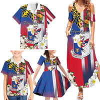 Personalised Hawaii and Philippines Together Family Matching Summer Maxi Dress and Hawaiian Shirt The Emblems with Cultural Symbols Blue-White-Red Tricolor LT03 - Polynesian Pride