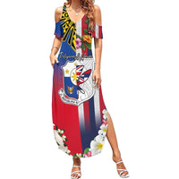 Personalised Hawaii and Philippines Together Family Matching Summer Maxi Dress and Hawaiian Shirt The Emblems with Cultural Symbols Blue-White-Red Tricolor LT03 Mom's Dress Art - Polynesian Pride